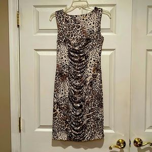 Calvin Klein Dress Leopard Print Shift Dress with Ruching Size 4| Brown/Tan ...